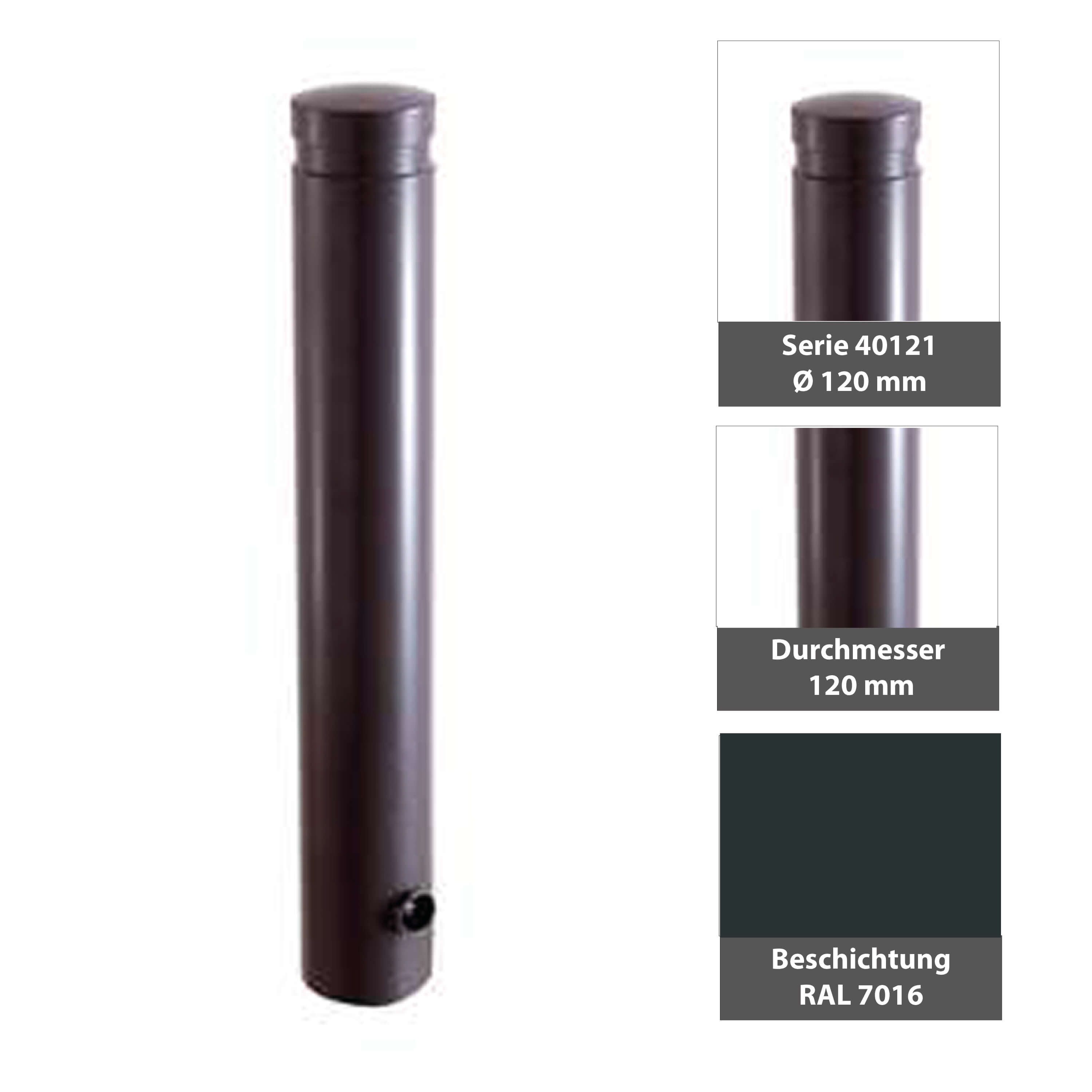 Aluminiumpoller Ø 120 mm Serie 40121 mit Ziernut ortsfest zum einbetonieren Anthrazit RAL 7016