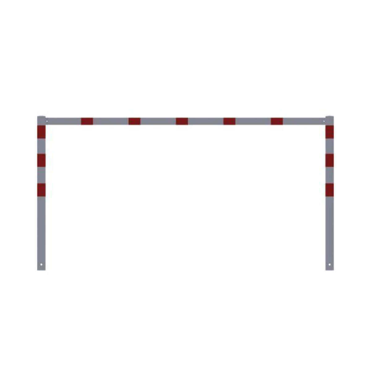 Wegesperre 70 x 70 mm ortsfest feststehend mit Oberholm weiß besch. / rote Streifen Breite 2500 mm