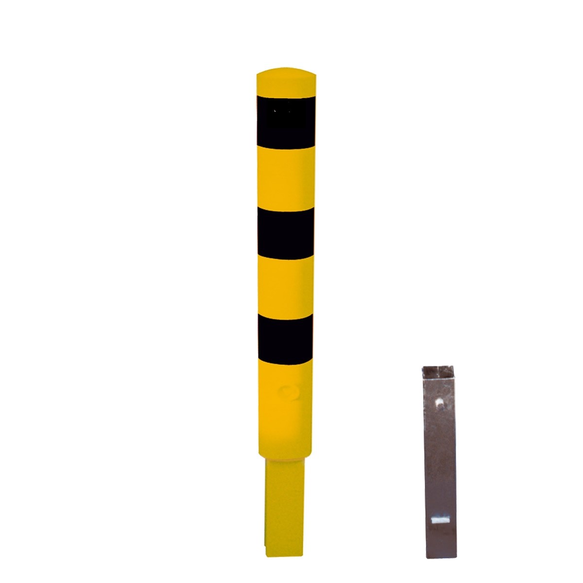Stahlrohrpoller Ø 152 mm-gelb besch, / schwarze Streifen- herausnehmbar mit Dreikant-1000 mm