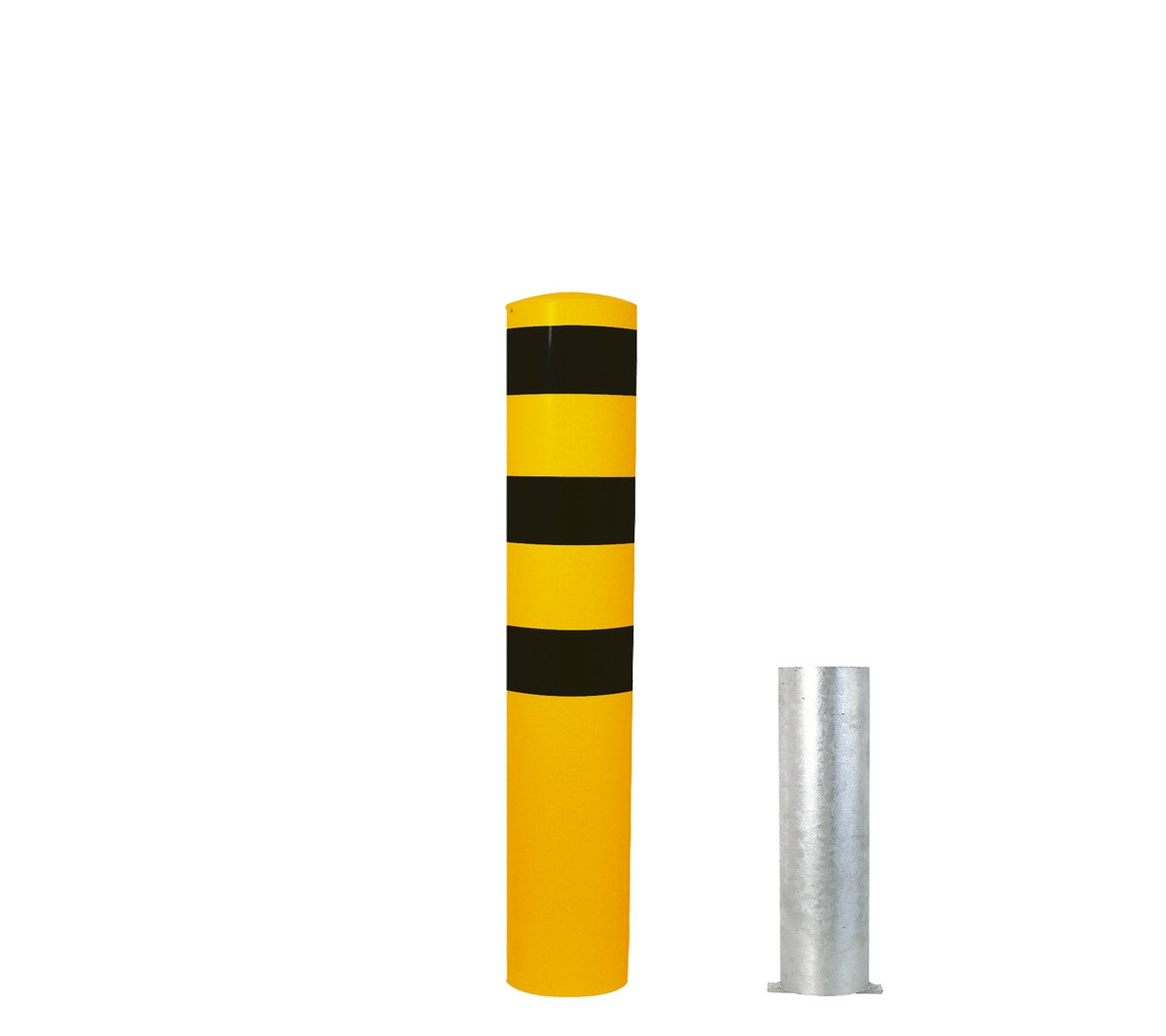 Stahlrohrpoller Ø 152 x 3,2 mm herausnehmbar ohne Verschluss gelb / schwarz H 1500 mm inkl. Bodenhülse