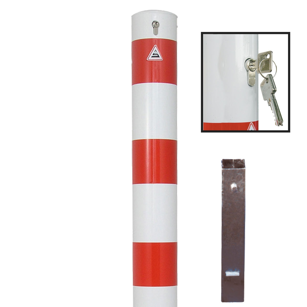 Stahlrohrpoller Ø 152 mm-weiß besch, / rote Streifen- herausnehmbar mit Profilzylinder-1000 mm