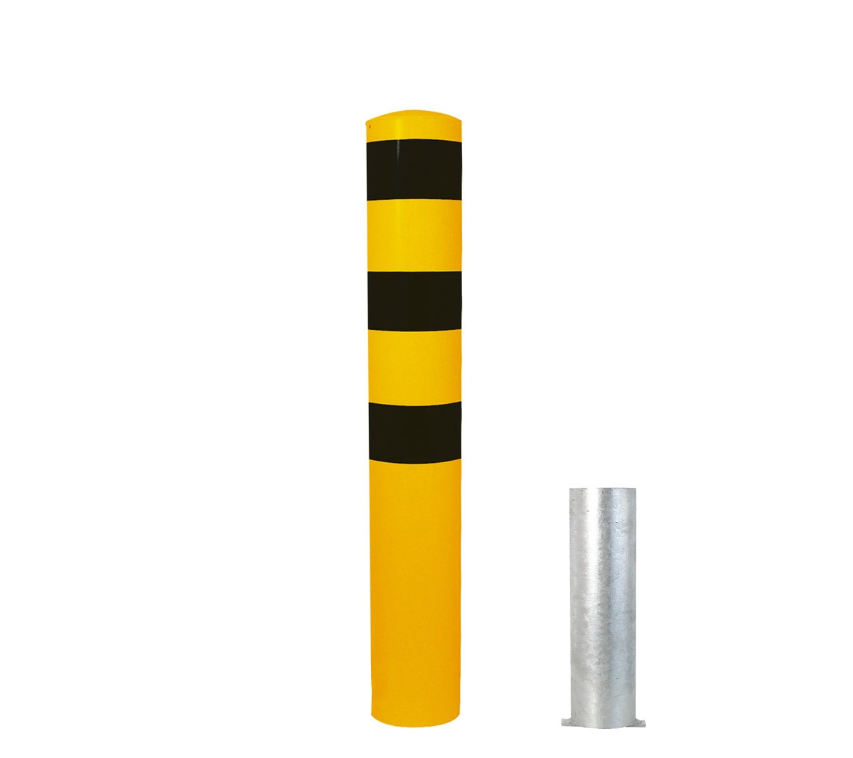 Stahlrohrpoller Ø 152 x 3,2 mm herausnehmbar ohne Verschluss gelb / schwarz H 2000 mm inkl. Bodenhülse