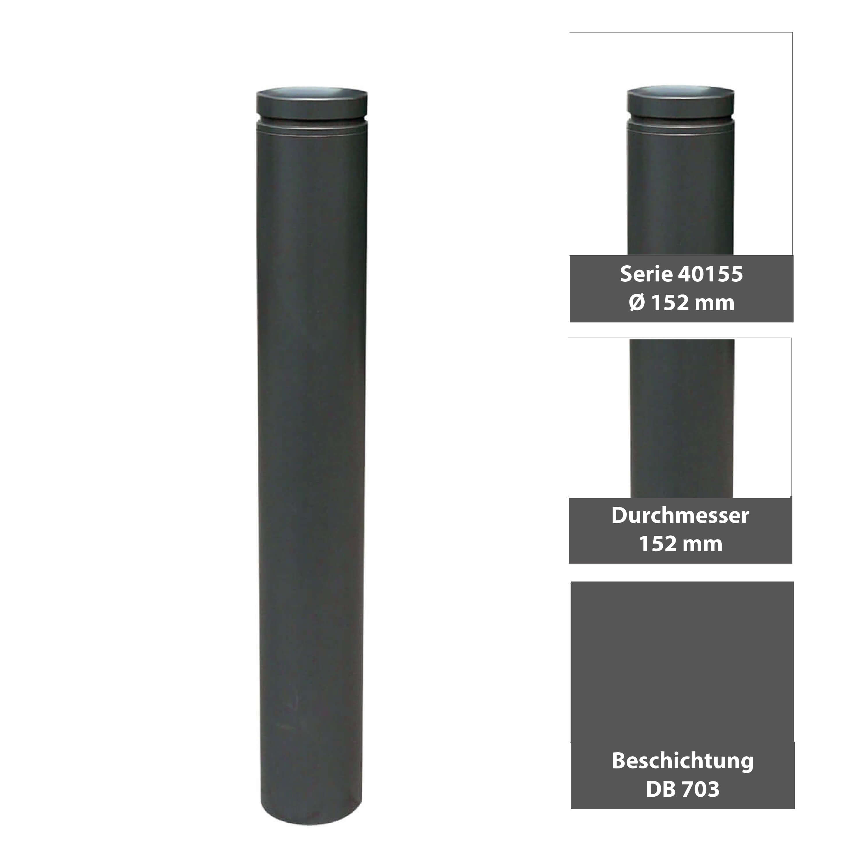 Stilpoller Ø 152 mm Serie 40155 mit Alukopf und Ziernut ortsfest zum einbetonieren 