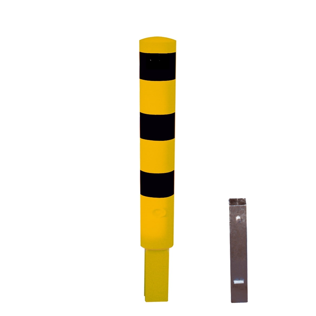 Stahlrohrpoller Ø 193 mm-gelb besch, / schwarze Streifen- herausnehmbar mit Dreikant-1000 mm