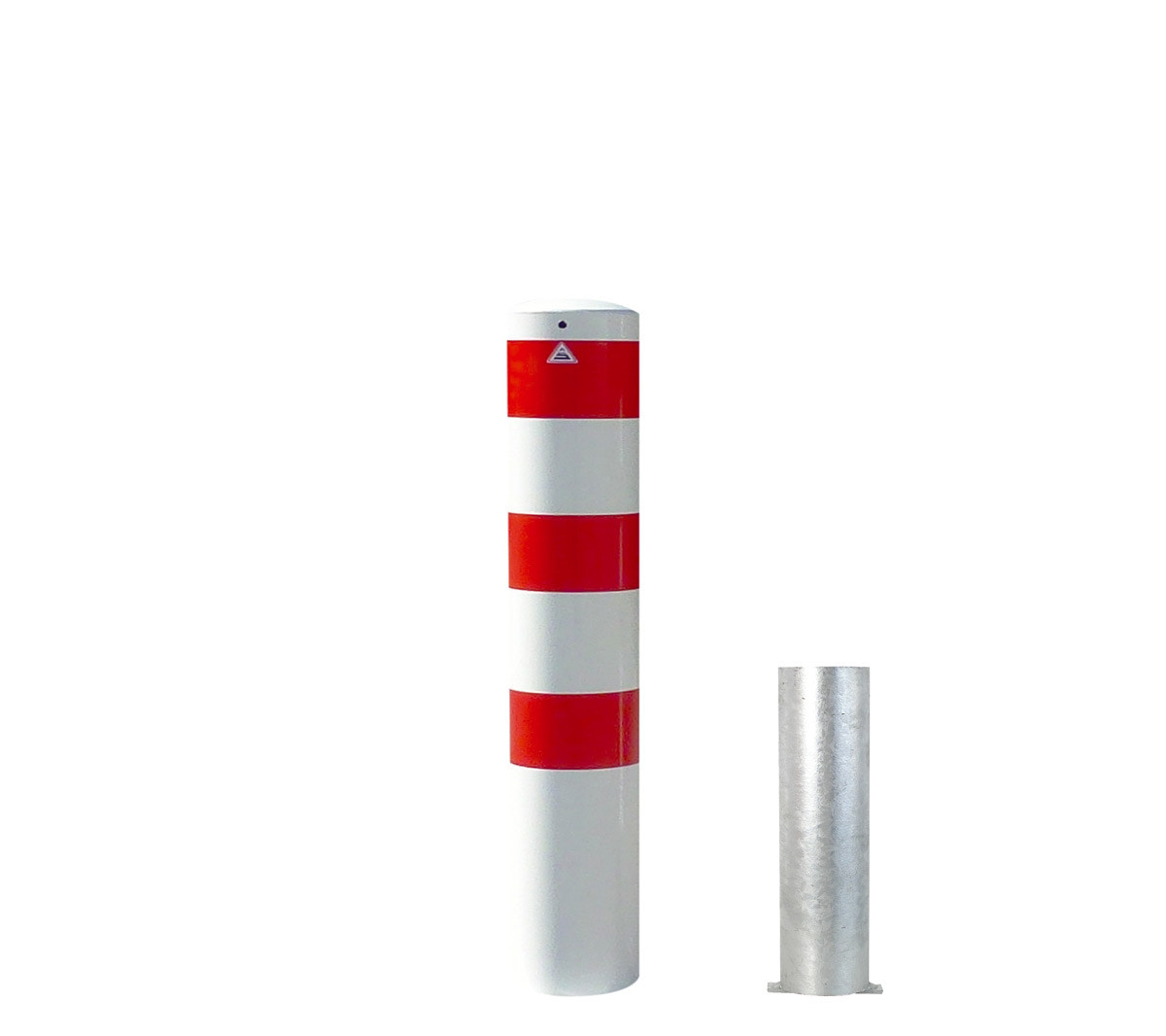 Stahlrohrpoller Ø 193 mm-weiß besch, / rote Streifen- herausnehmbar ohne Verschluss-1500 mm inkl. Bodenhülse