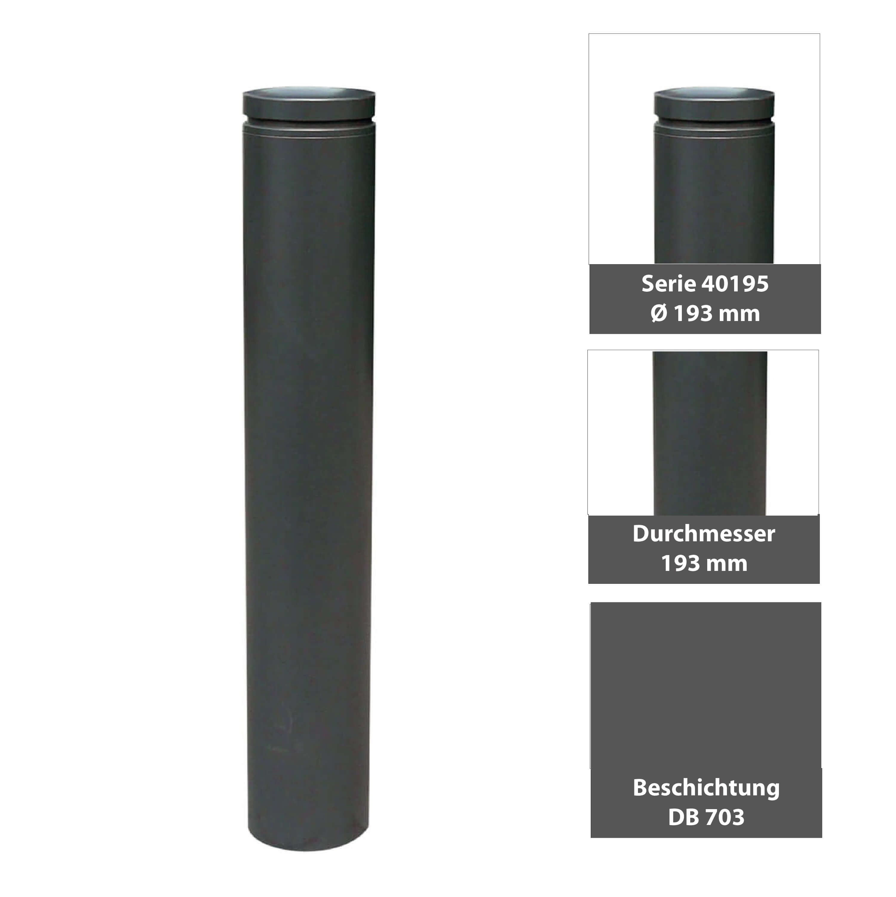 Stilpoller Ø 193 mm Serie 40195 mit Alukopf und Ziernut ortsfest zum einbetonieren 
