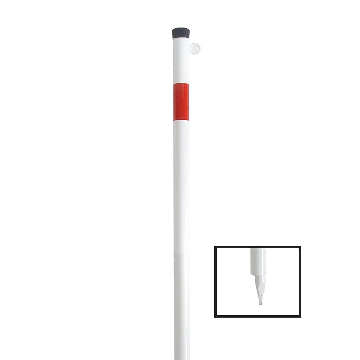 Absperrpfosten 42 mm Stahlrohr + 1 Öse weiß besch. / rote Streifen zum einschlagen