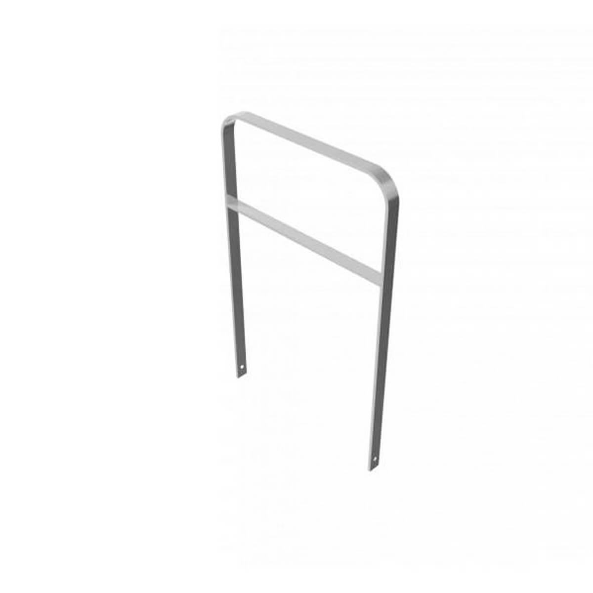 Anlehnbügel aus Flachstahl 80 x 12 mm mit Querholm - in gebogener Ausführung, feuerverzinkt und besch, DB 703, zum einbetonieren, Gesamtbreite 750 mm