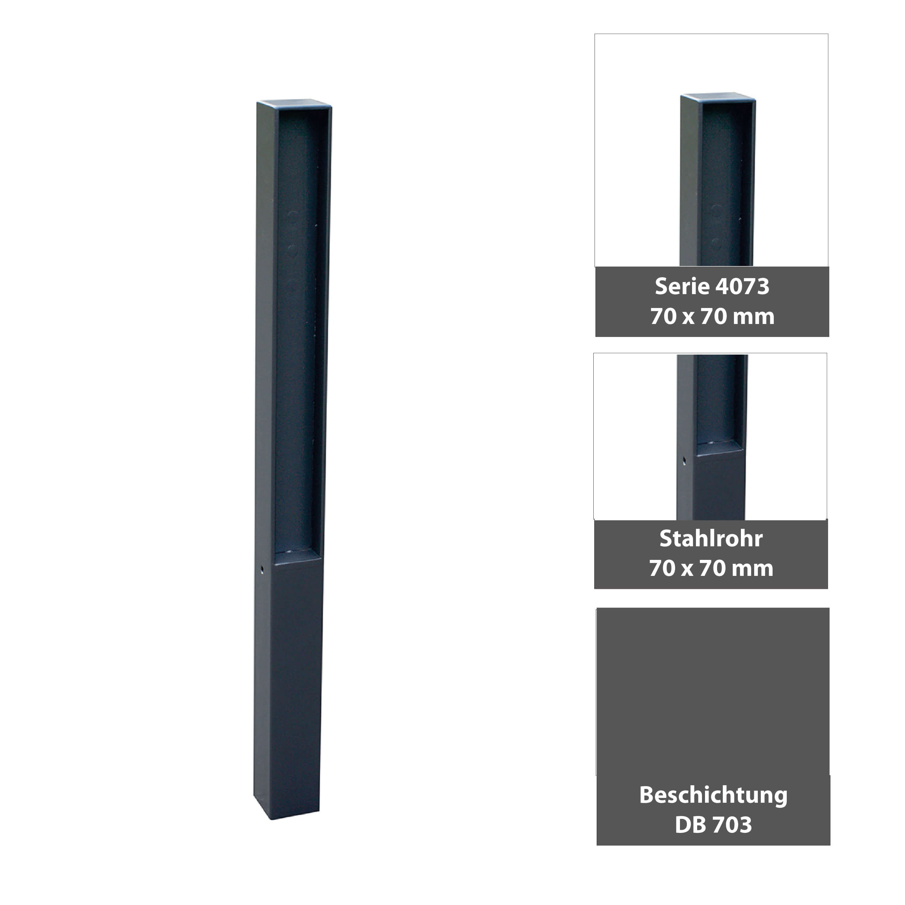 Stilpoller 70 x 70 mm Serie 4073 Flachstahl ortsfest zum einbetonieren