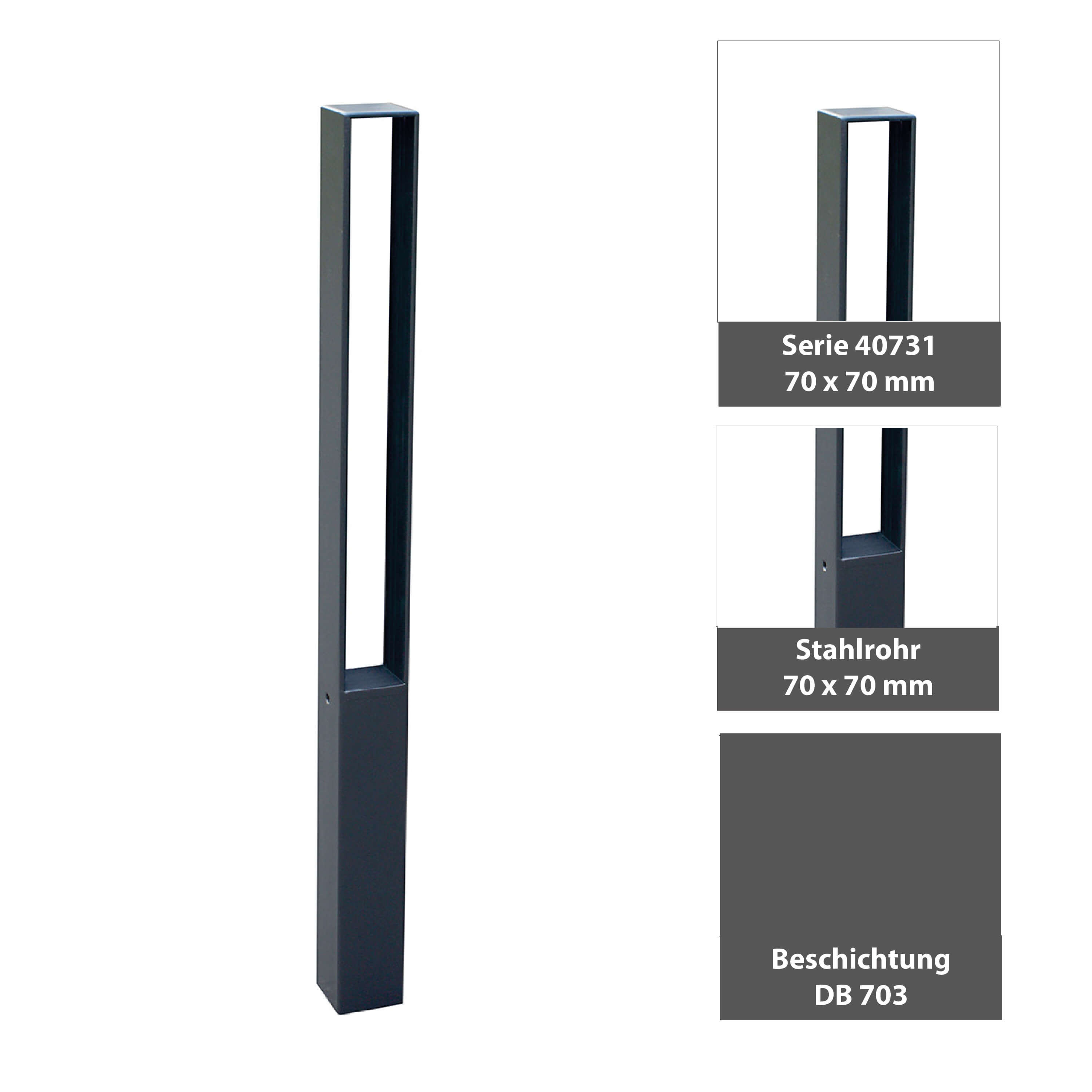 Stilpoller 70 x 70 mm Serie 40731 Flachstahl ortsfest zum einbetonieren