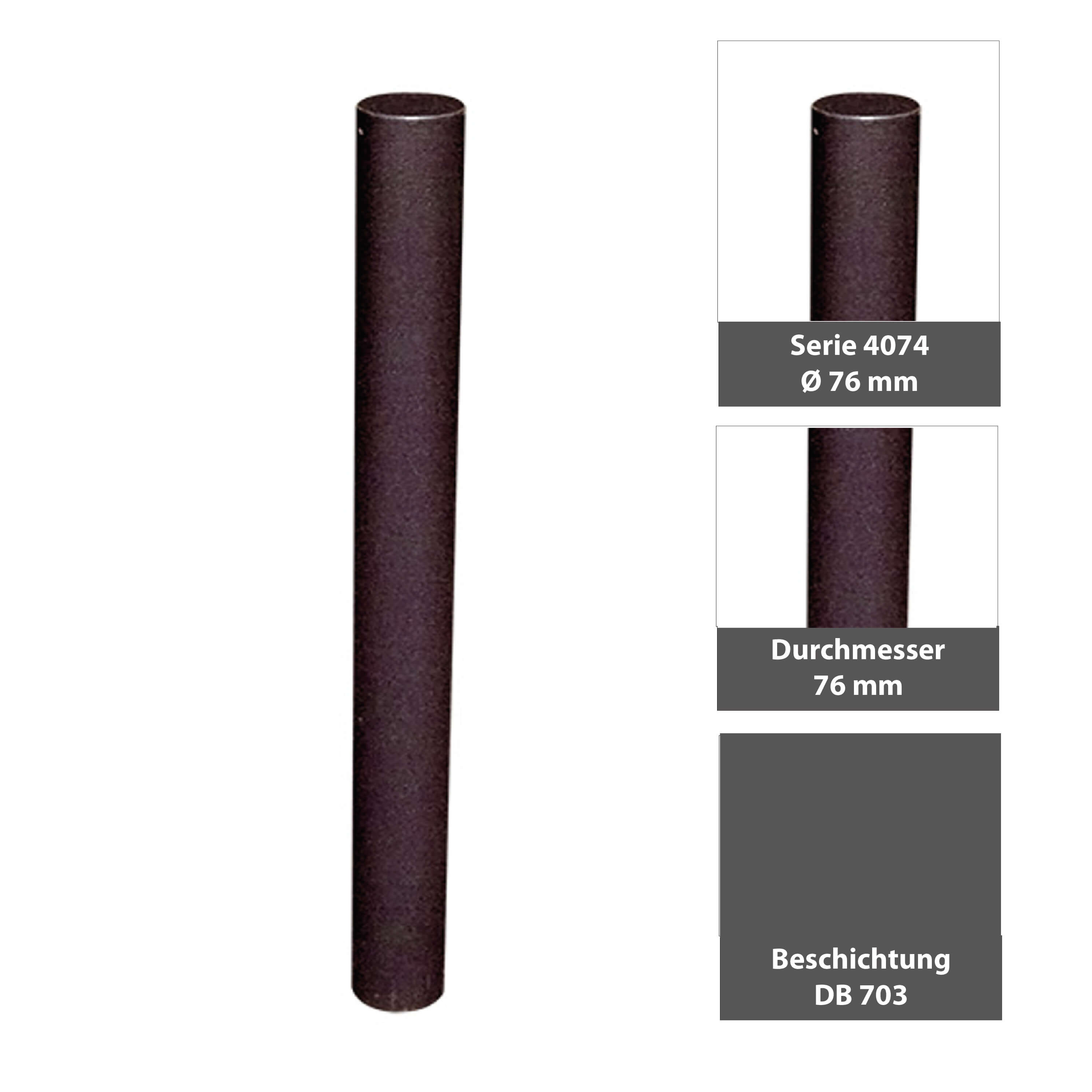 Absperr-Stilpfosten Ø 76 mm Serie 4074 ortsfest zum einbetonieren