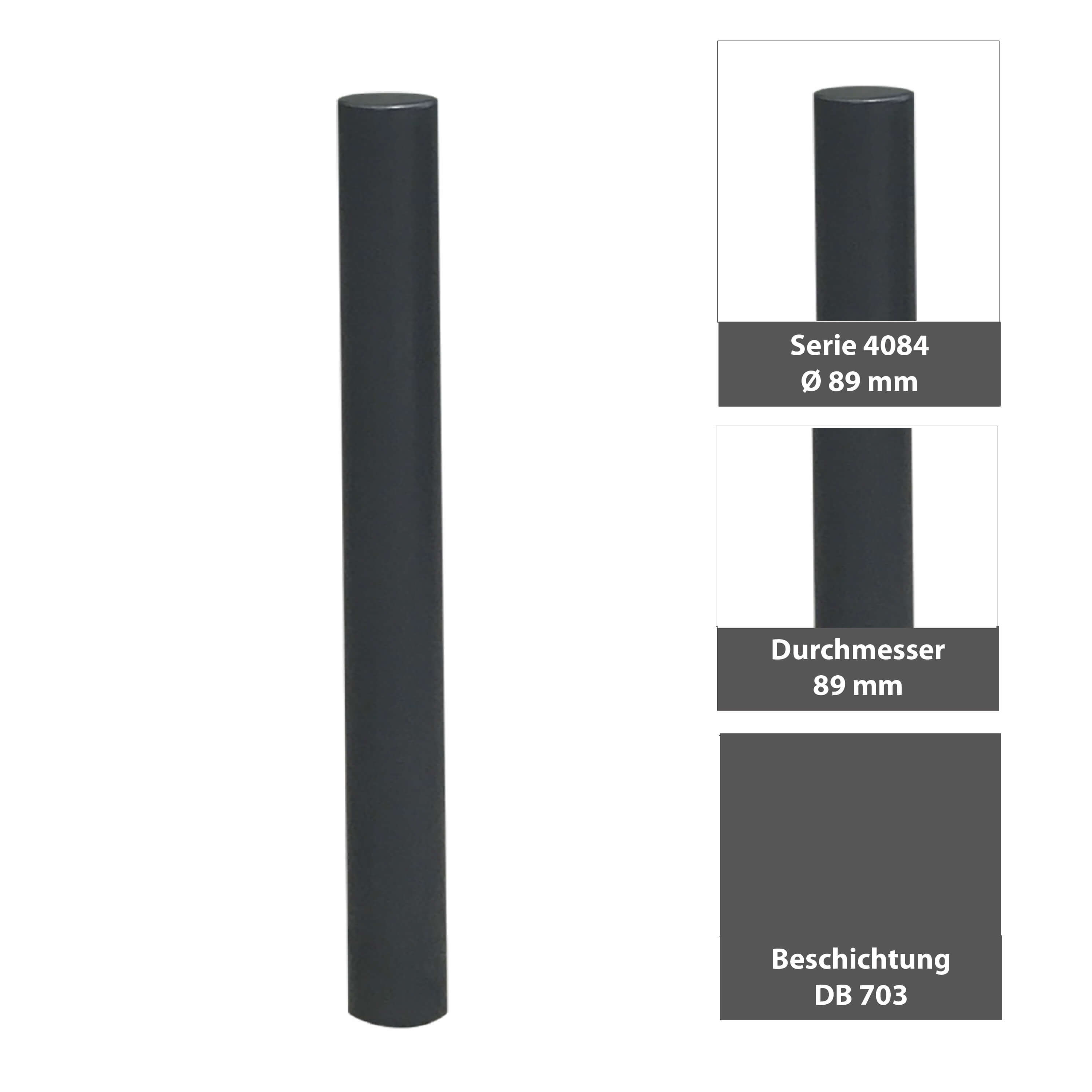 Absperr-Stilpfosten Ø 89 mm Serie 4084 mit Flachkopf ortsfest zum einbetonieren