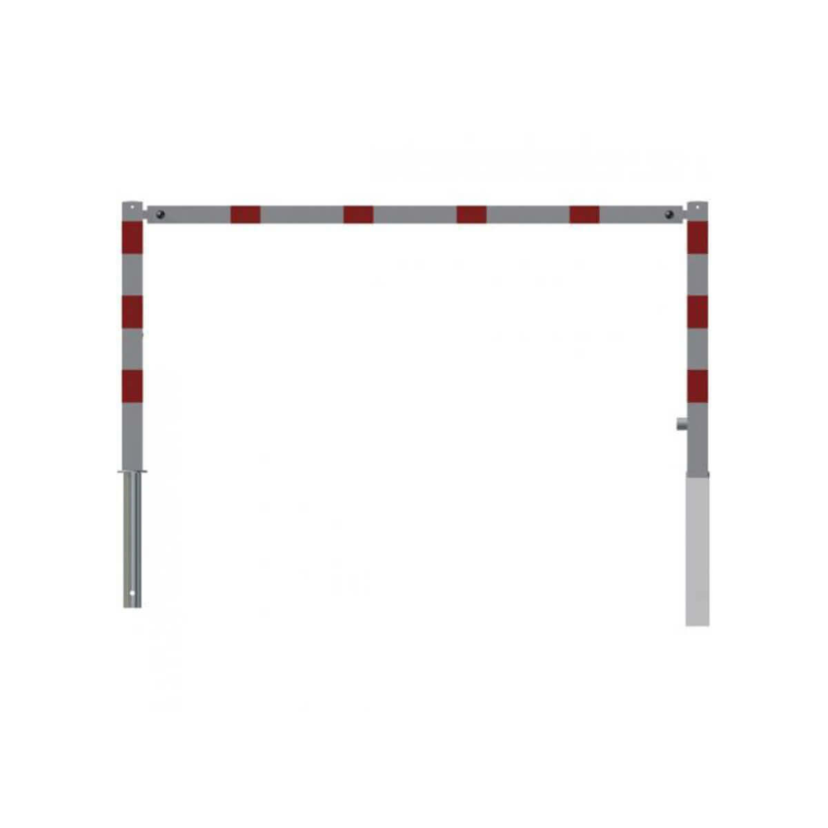 Wegesperre 70 x 70 mm schwenkbar mit Dreikantverschluss mit Oberholm Breite 2000 mm weiß besch. / rote Streifen