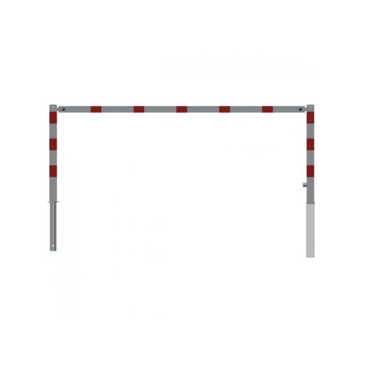 Wegesperre 70 x 70 mm schwenkbar mit Dreikantverschluss mit Oberholm Breite 2500 mm weiß besch. / rote Streifen