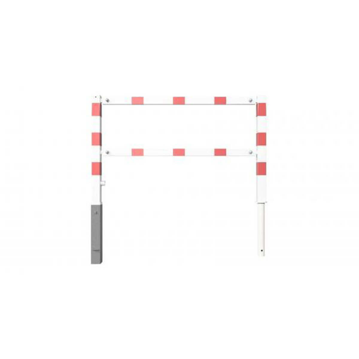Wegesperre 70 x 70 mm schwenkbar mit Dreikantverschluss mit Ober- und Querholm weiß besch. / rote Streifen Breite 1500 mm