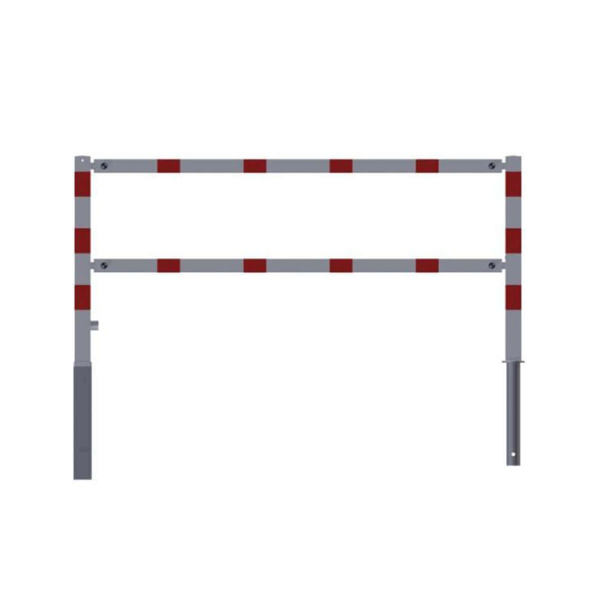 Wegesperre 70 x 70 mm schwenkbar mit Dreikantverschluss mit Ober- und Querholm weiß besch. / rote Streifen Breite 2000 mm