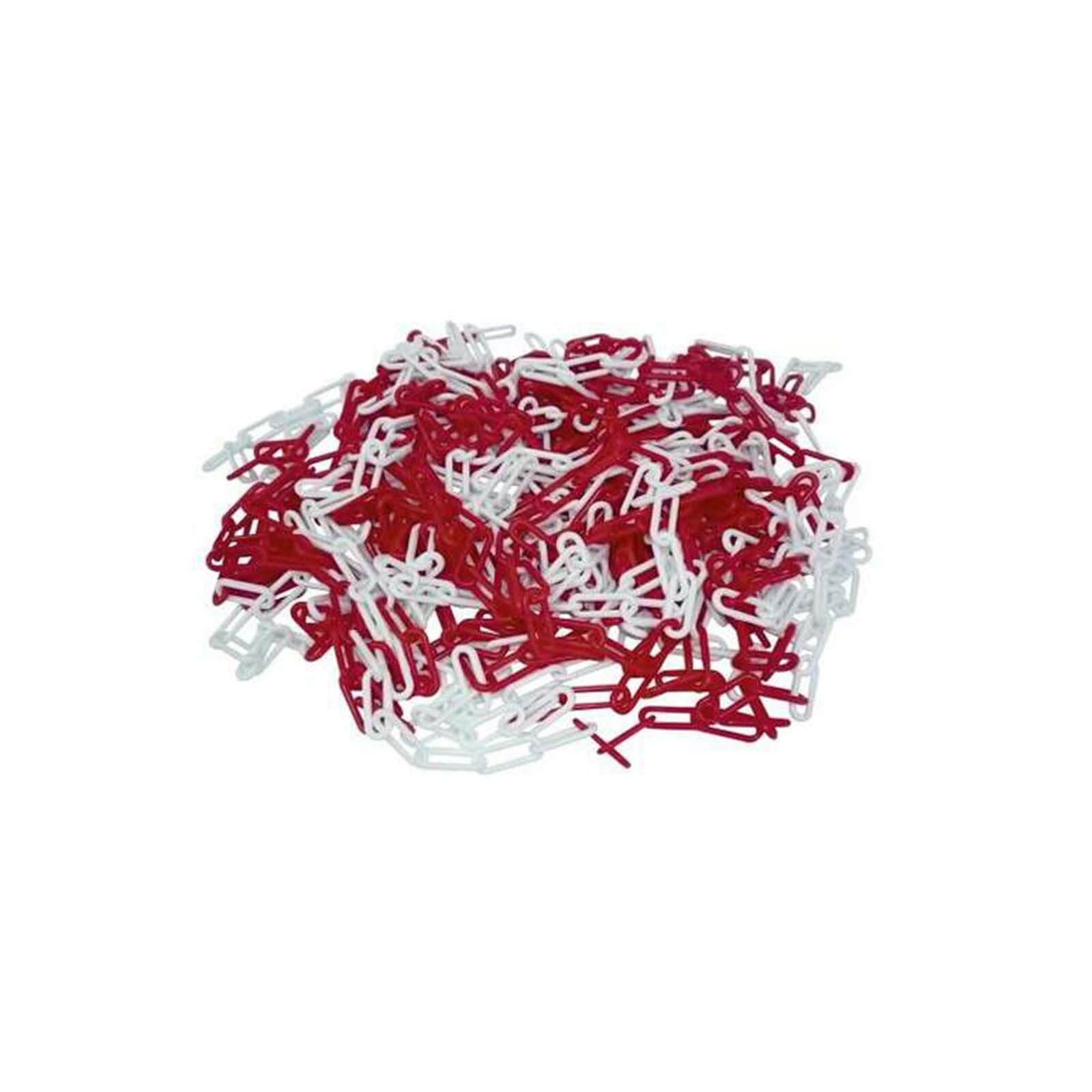 Absperrkette aus Stahl - 10 Meter-5 mm-weiß besch. / rote Streifen