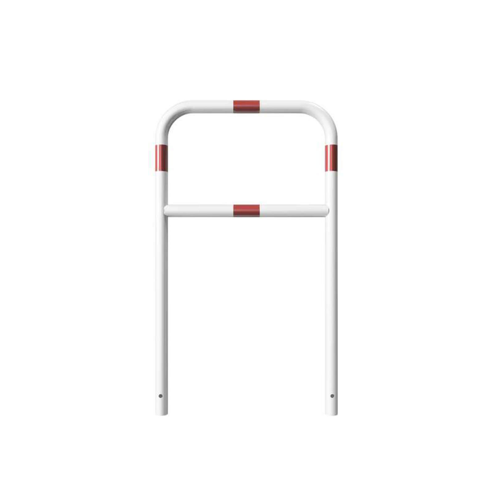 Rohrbügel aus Stahlrohr Ø 48 mm mit Querholm zum einbetonieren - weiß besch. / rote Streifen-1200 mm x 700 mm