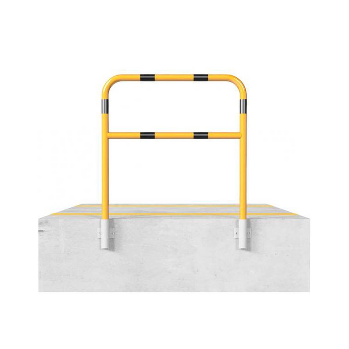 Schutzbügel mit Querholm Ø 48 x 2,5 mm für Wandmontage für Dübelbefestigung gelb / schwarz 1200 mm