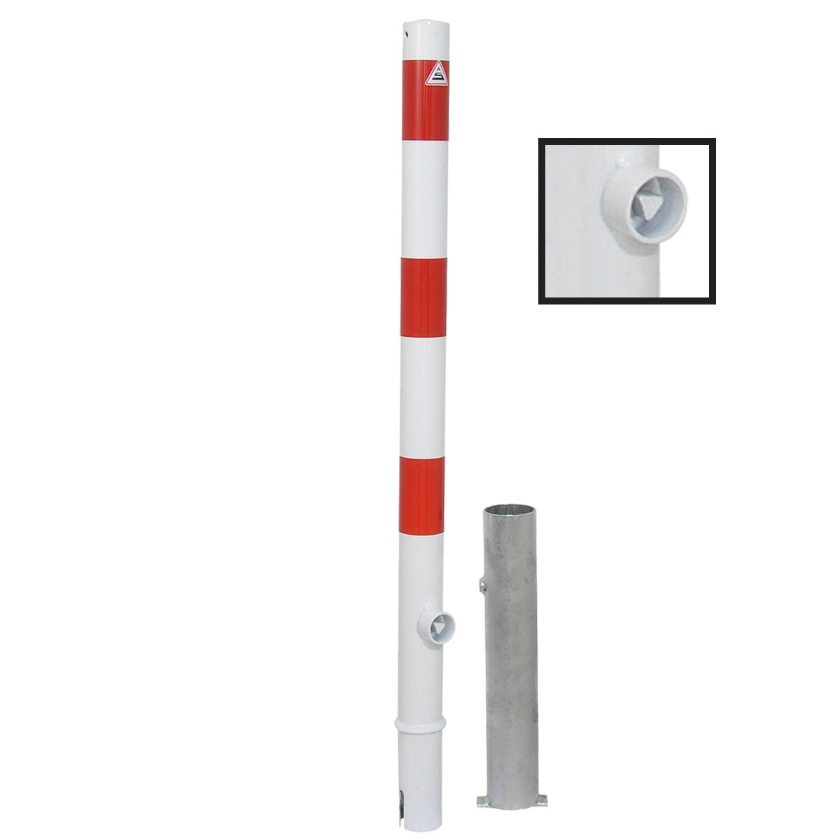 Absperrpfosten 60 mm Stahlrohr weiß besch. / rote Streifen herausnehmbar mit Dreikant