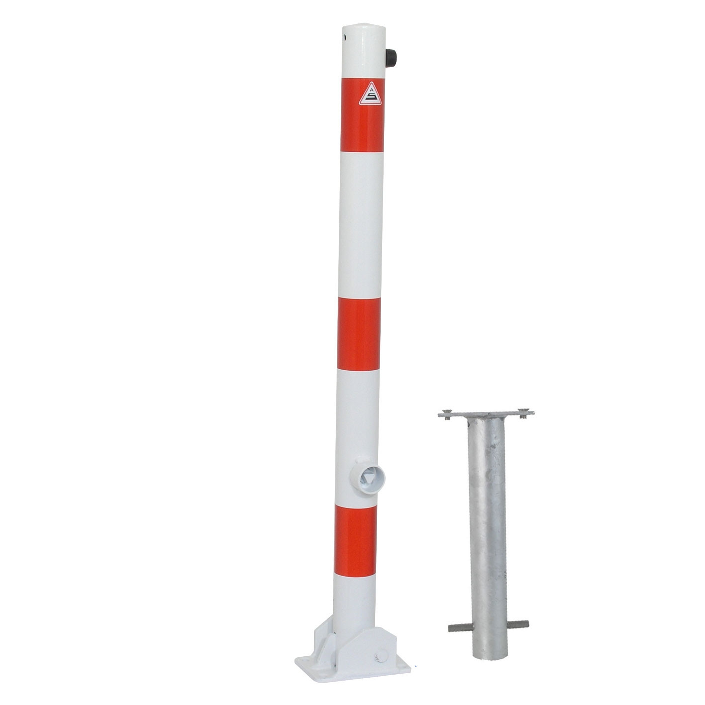 Absperrpfosten 60 mm Stahlrohr umlegbar Dreikant zum einbetonieren inkl. Bodenhülse