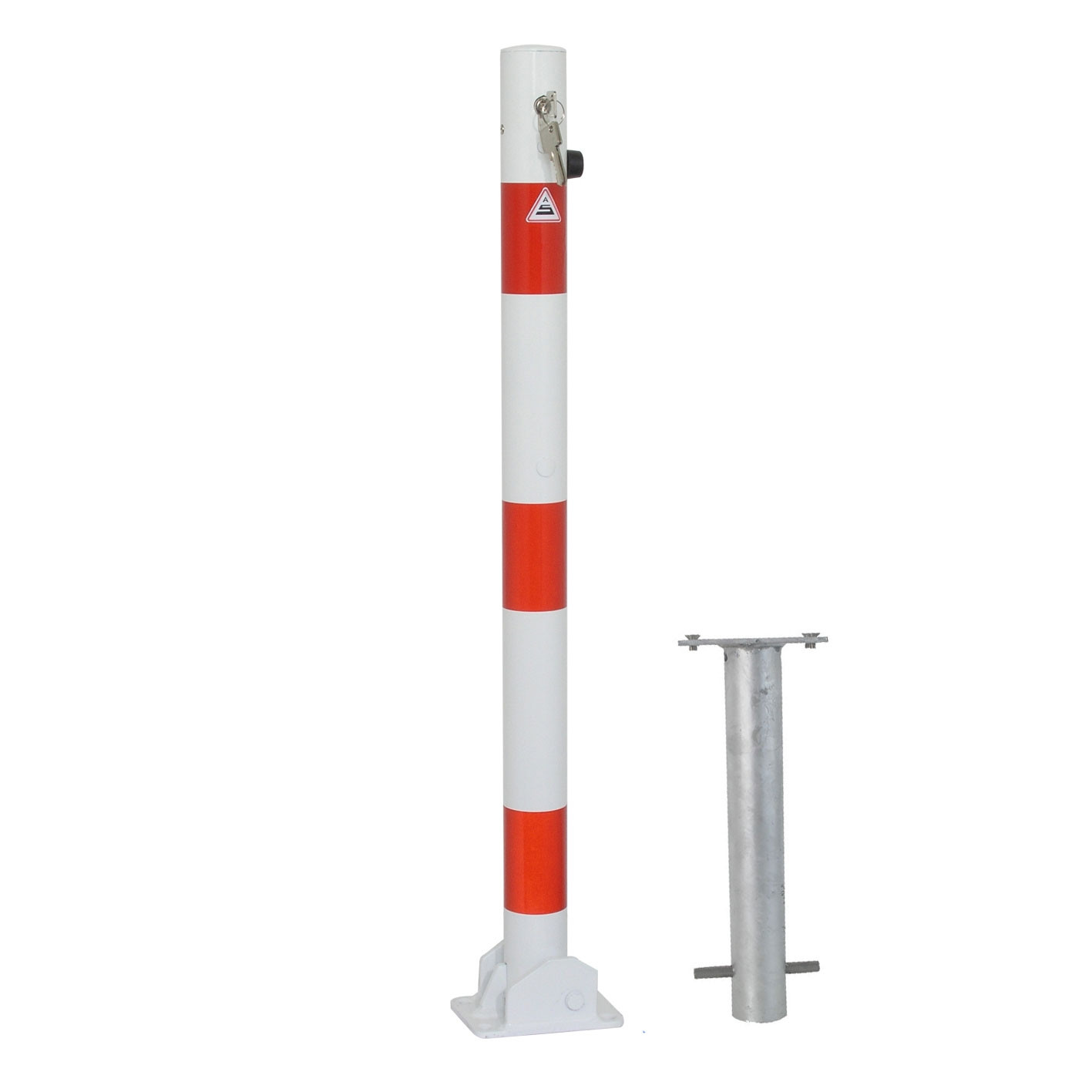 Absperrpfosten 60 mm Stahlrohr umlegbar Profilzylinderschloss zum einbetonieren inkl. Bodenhülse
