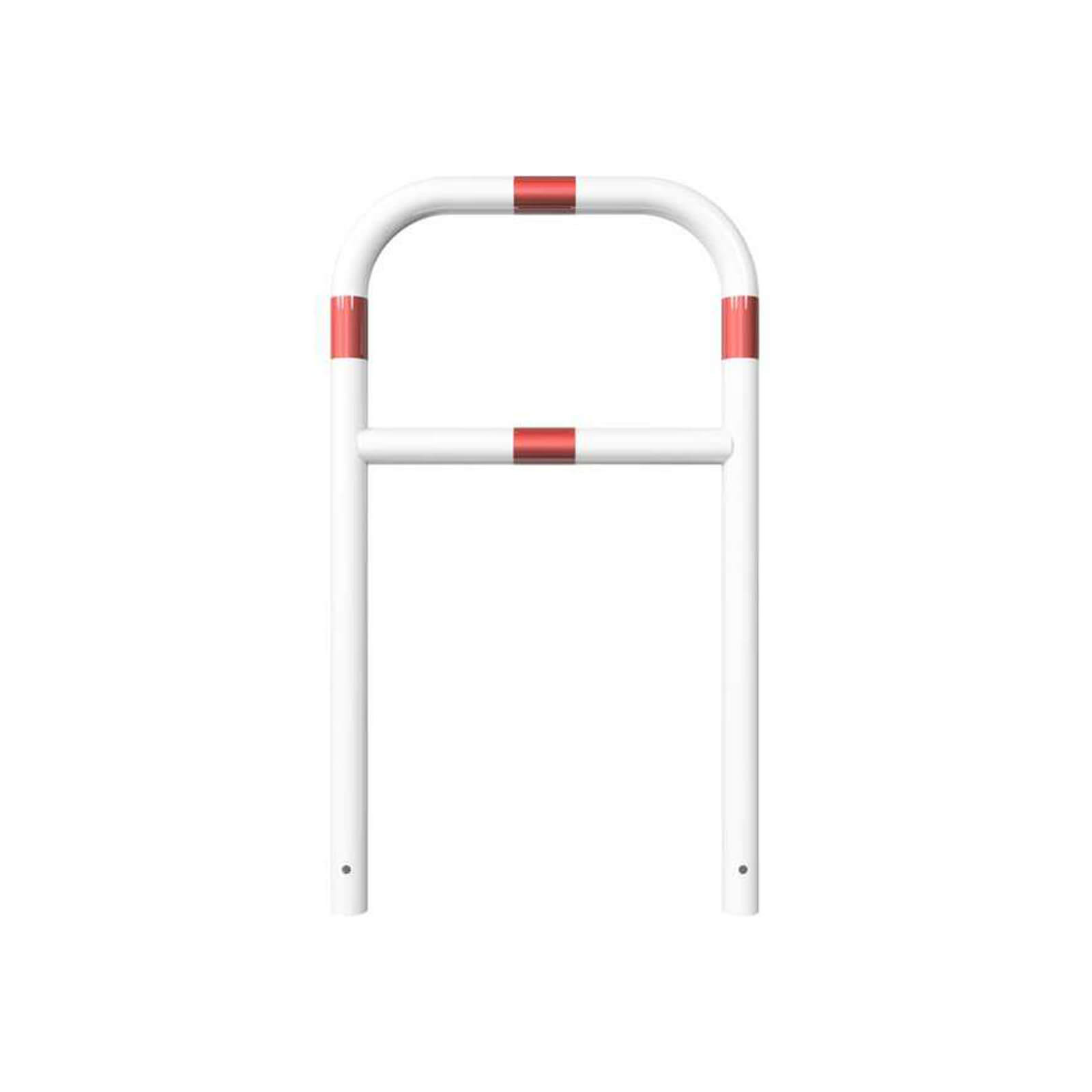 Rohrbügel aus Stahlrohr Ø 60 mm mit Querholm zum einbetonieren - weiß besch. / rote Streifen-1200 mm x 700 mm