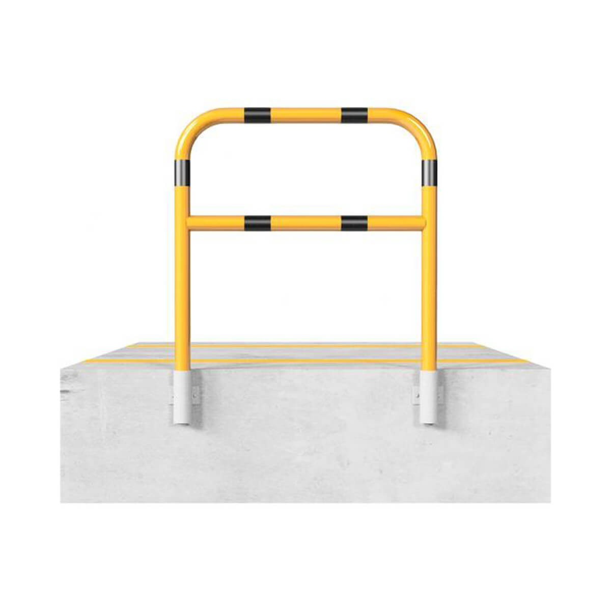 Schutzbügel mit Querholm Ø 60 x 2,5 mm für Wandmontage für Dübelbefestigung gelb / schwarz 1200 mm