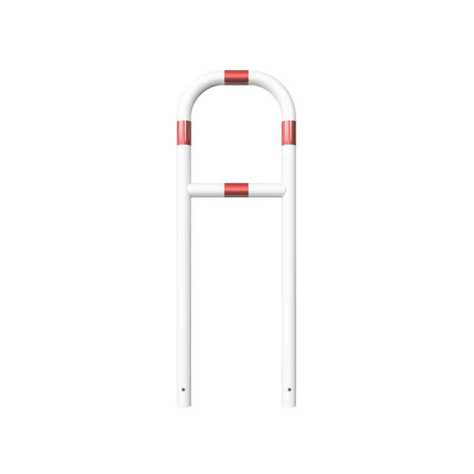 Rohrbügel aus Stahlrohr Ø 60 mm mit Querholm zum einbetonieren - weiß besch. / rote Streifen-1400 mm x 500 mm