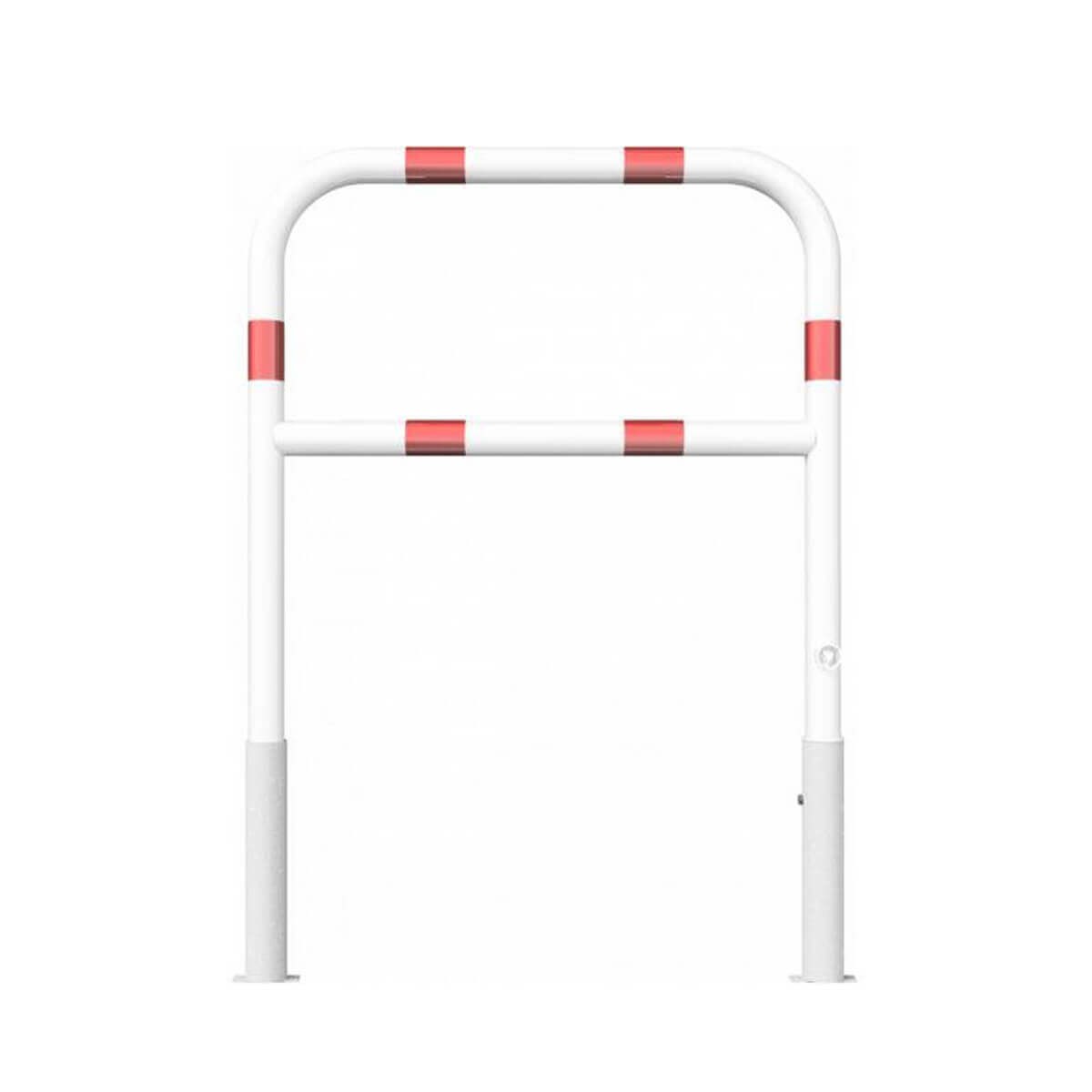 Wegesperre Ø 60 herausnehmbar drehbar mit Dreikantverschluss mit Querholm weiß besch. / rote Streifen Breite 1000 mm