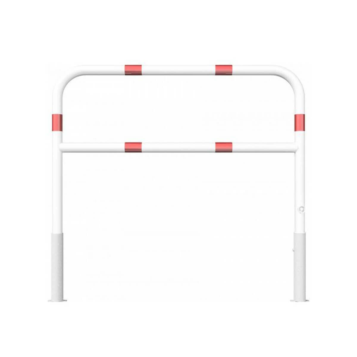 Wegesperre Ø 60 herausnehmbar drehbar mit Dreikantverschluss mit Querholm weiß besch. / rote Streifen Breite 1500 mm