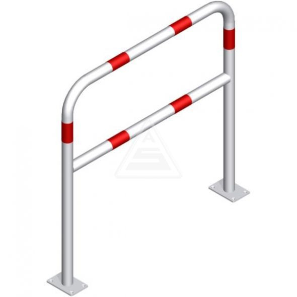 Rohrbügel aus Stahlrohr Ø 60 mm mit Querholm für Dübelbefestigung - weiß besch. / rote Streifen - mm x 1000 mm