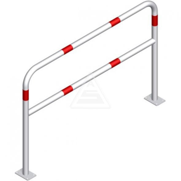 Rohrbügel aus Stahlrohr Ø 60 mm mit Querholm für Dübelbefestigung - weiß besch. / rote Streifen - mm x 1500 mm