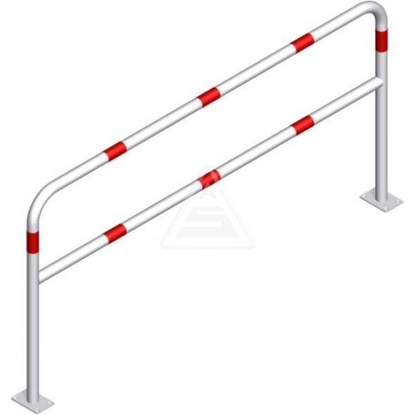 Rohrbügel aus Stahlrohr Ø 60 mm mit Querholm für Dübelbefestigung - weiß besch. / rote Streifen - mm x 2000 mm