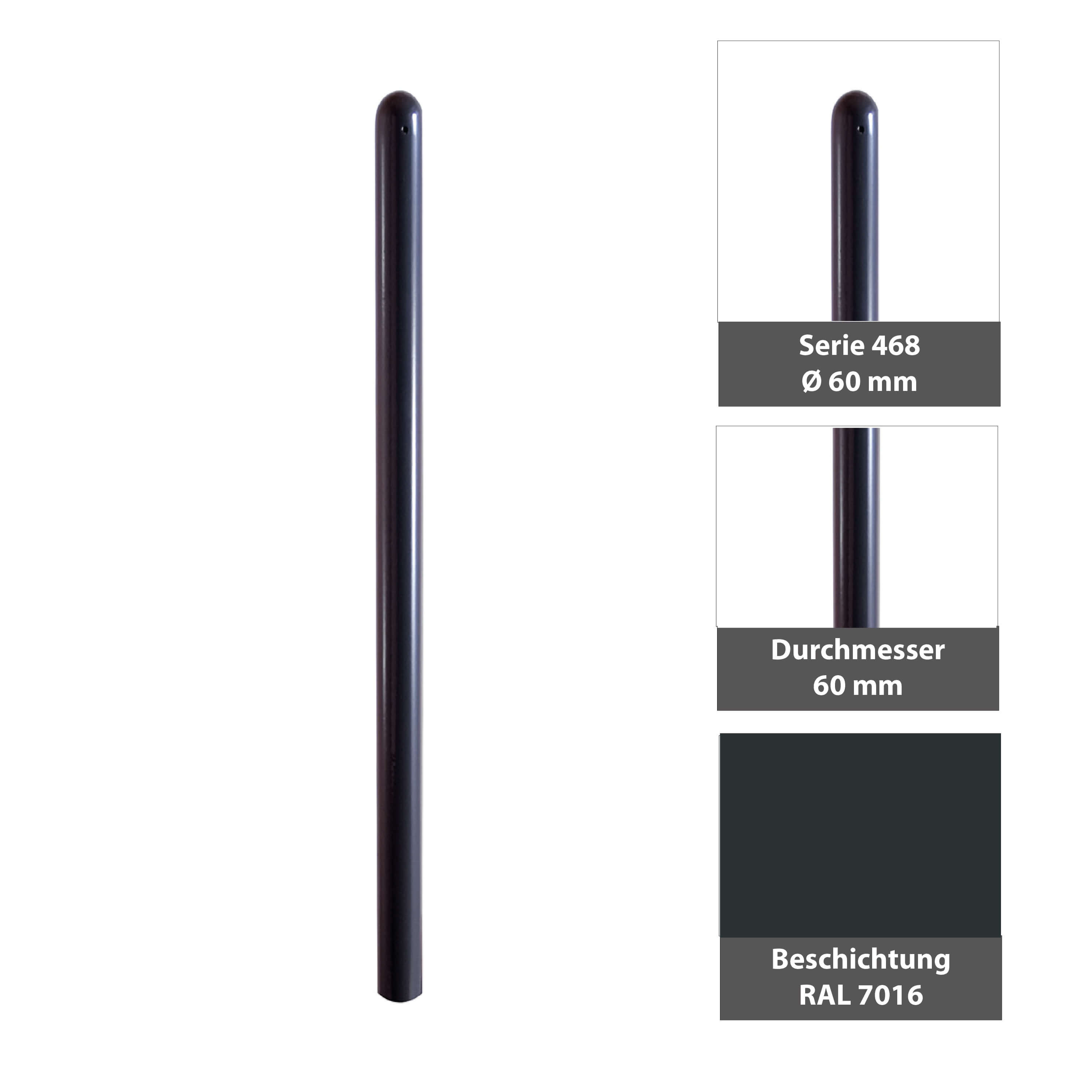 Absperr-Stilpfosten Ø 60 mm Serie 468 ortsfest zum einbetonieren Anthrazit RAL 7016