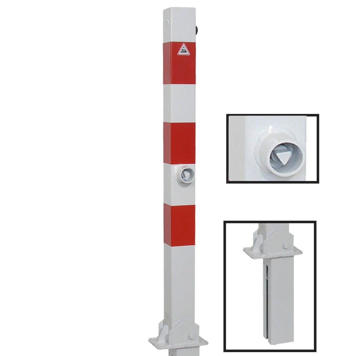 Absperrpfosten 70 x 70 mm Stahlrohr umlegbar und herausnehmbar mit Dreikant inkl. Bodenhülse