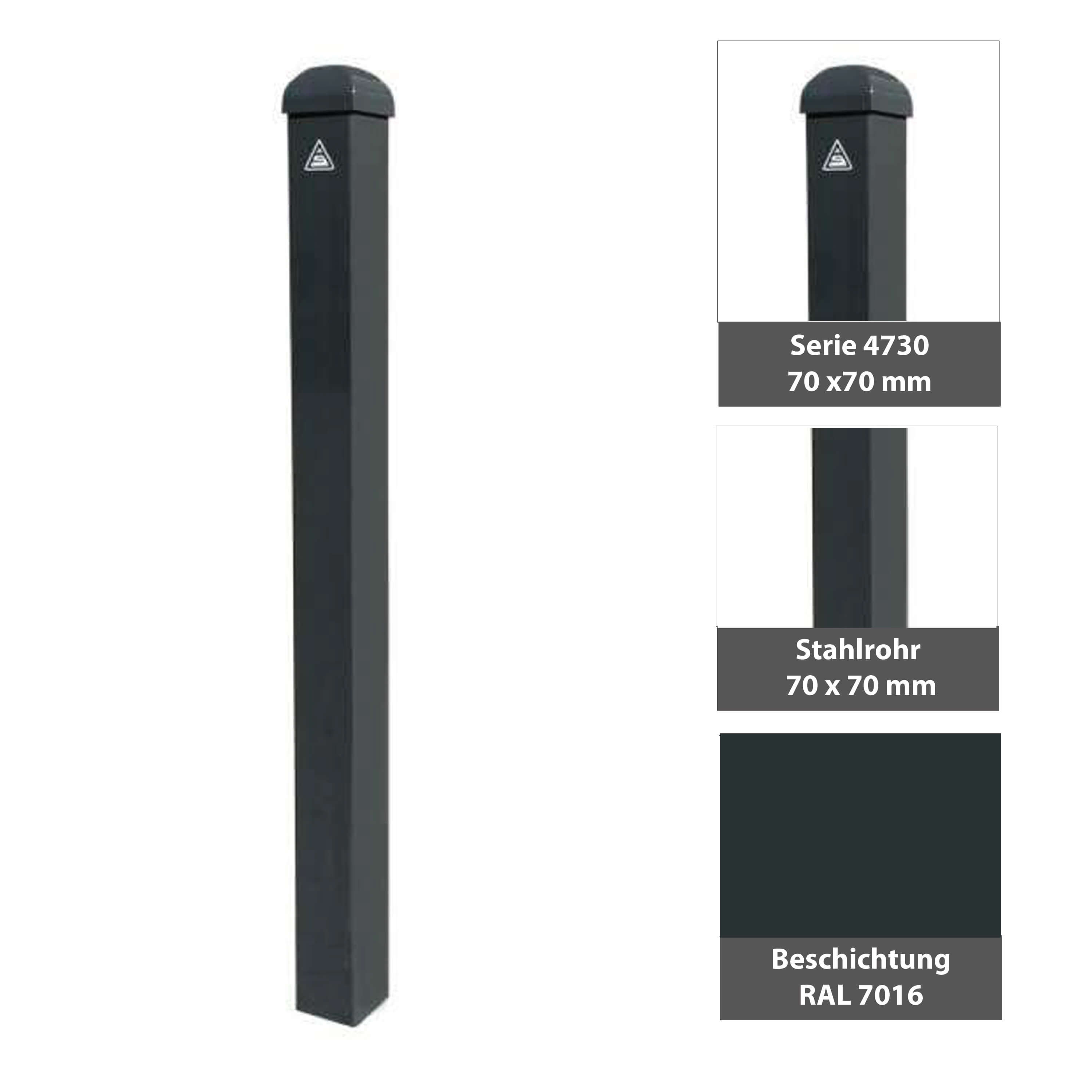 Stilpoller 70 x 70 mm Serie 4730 mit Zierkopf ortsfest zum einbetonieren Anthrazit RAL 7016