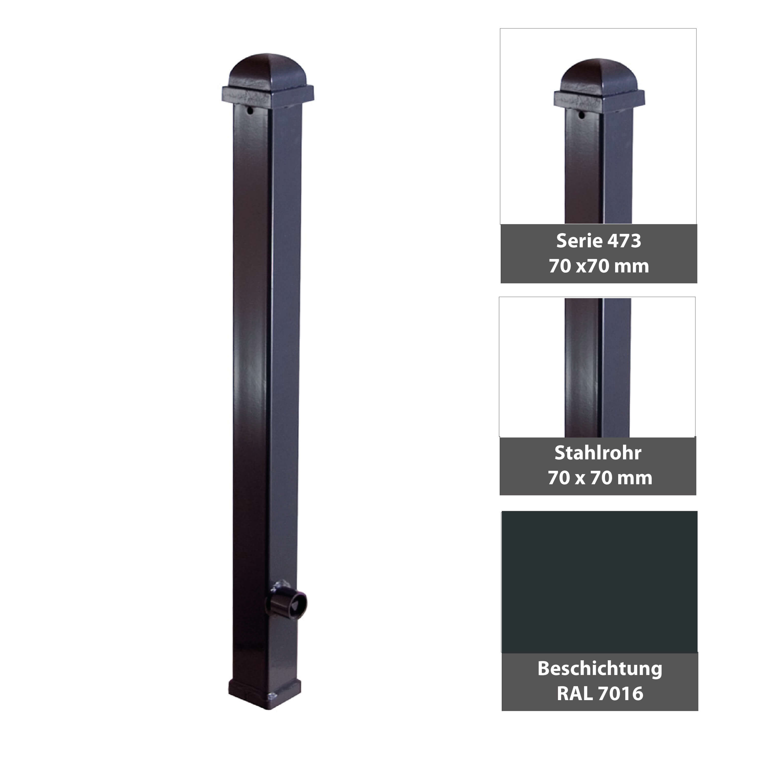 Stilpoller 70 x 70 mm Serie 473 mit Zierkopf und Zierring ortsfest zum einbetonieren Anthrazit RAL 7016