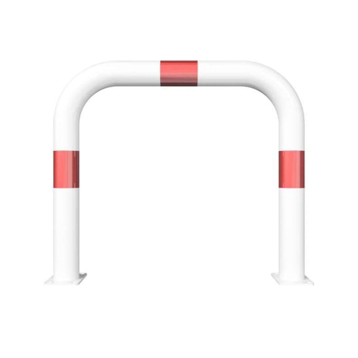 Abweisebügel Ø 76 Stahlrundrohr für Dübelbefestigung weiß besch. / rote Streifen B 750 mm H 650 mm