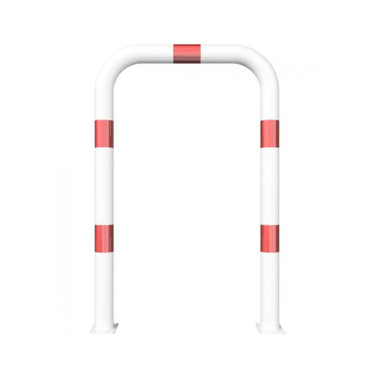 Abweisebügel Ø 76 Stahlrundrohr für Dübelbefestigung weiß besch. / rote Streifen B 750 mm H 1150 mm