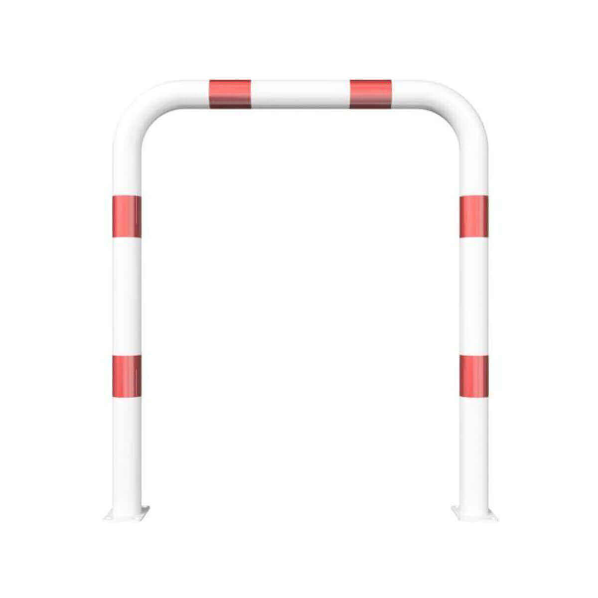 Abweisebügel Ø 76 Stahlrundrohr für Dübelbefestigung weiß besch. / rote Streifen B 1000 mm H 1150 mm