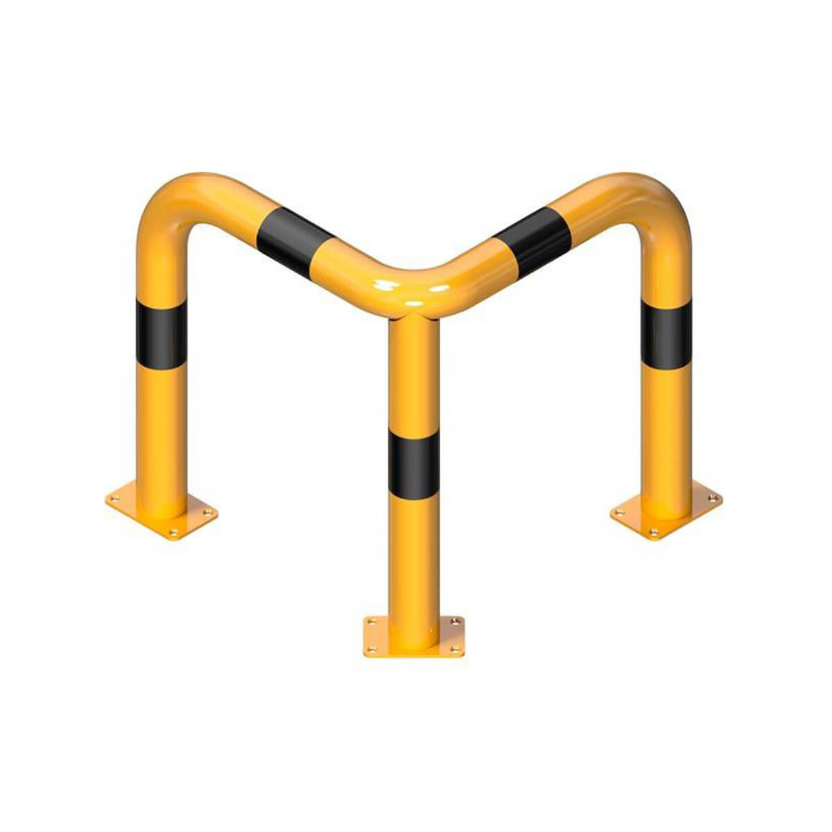 Rammschutzbügel 90° gleichschenkelig Ø 76 mm Stahlrohr für Dübelbefestigung gelb / schwarz B 350 mm H 650 mm