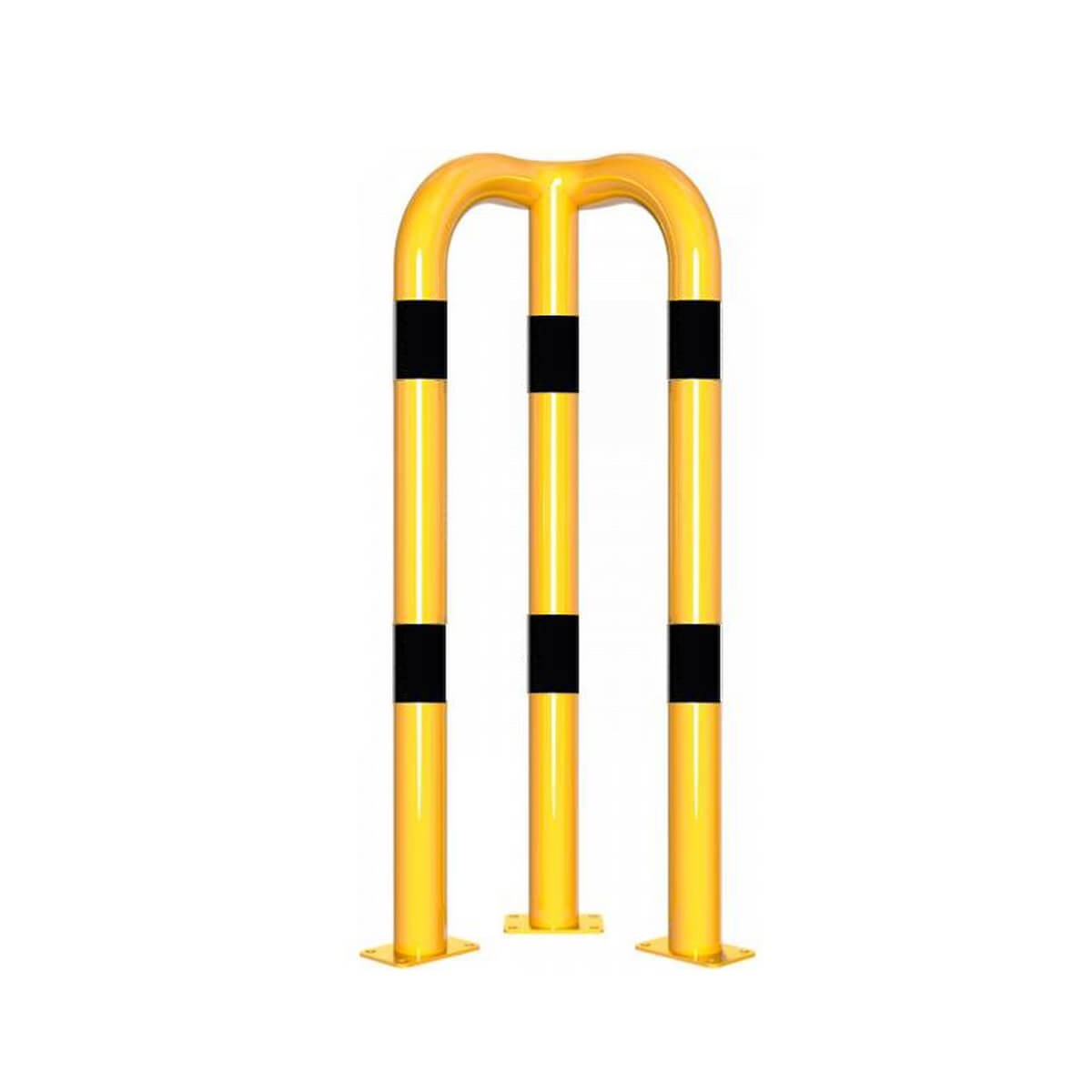 Rammschutzbügel 90° gleichschenkelig Ø 76 mm Stahlrohr für Dübelbefestigung gelb / schwarz B 350 mm H 1150 mm