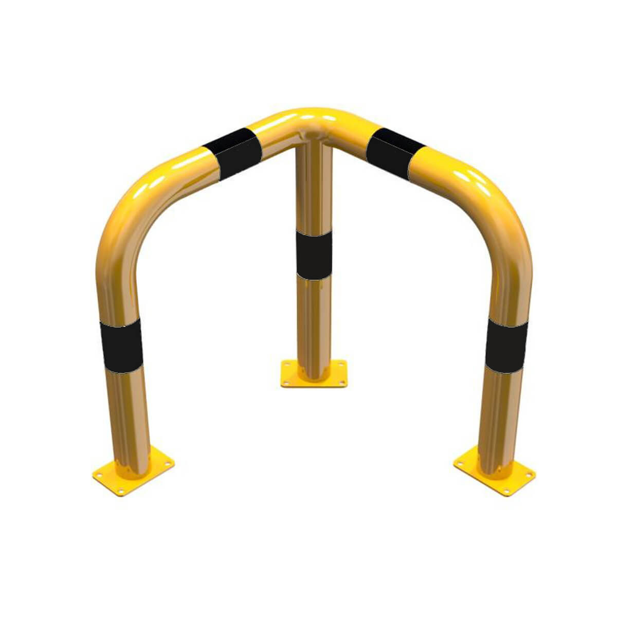 Rammschutzbügel 90° gleichschenkelig Ø 76 mm Stahlrohr für Dübelbefestigung gelb / schwarz B 600 mm H 650 mm