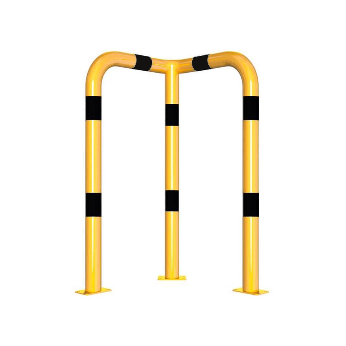 Rammschutzbügel 90° gleichschenkelig Ø 76 mm Stahlrohr für Dübelbefestigung gelb / schwarz B 600 mm H 1150 mm