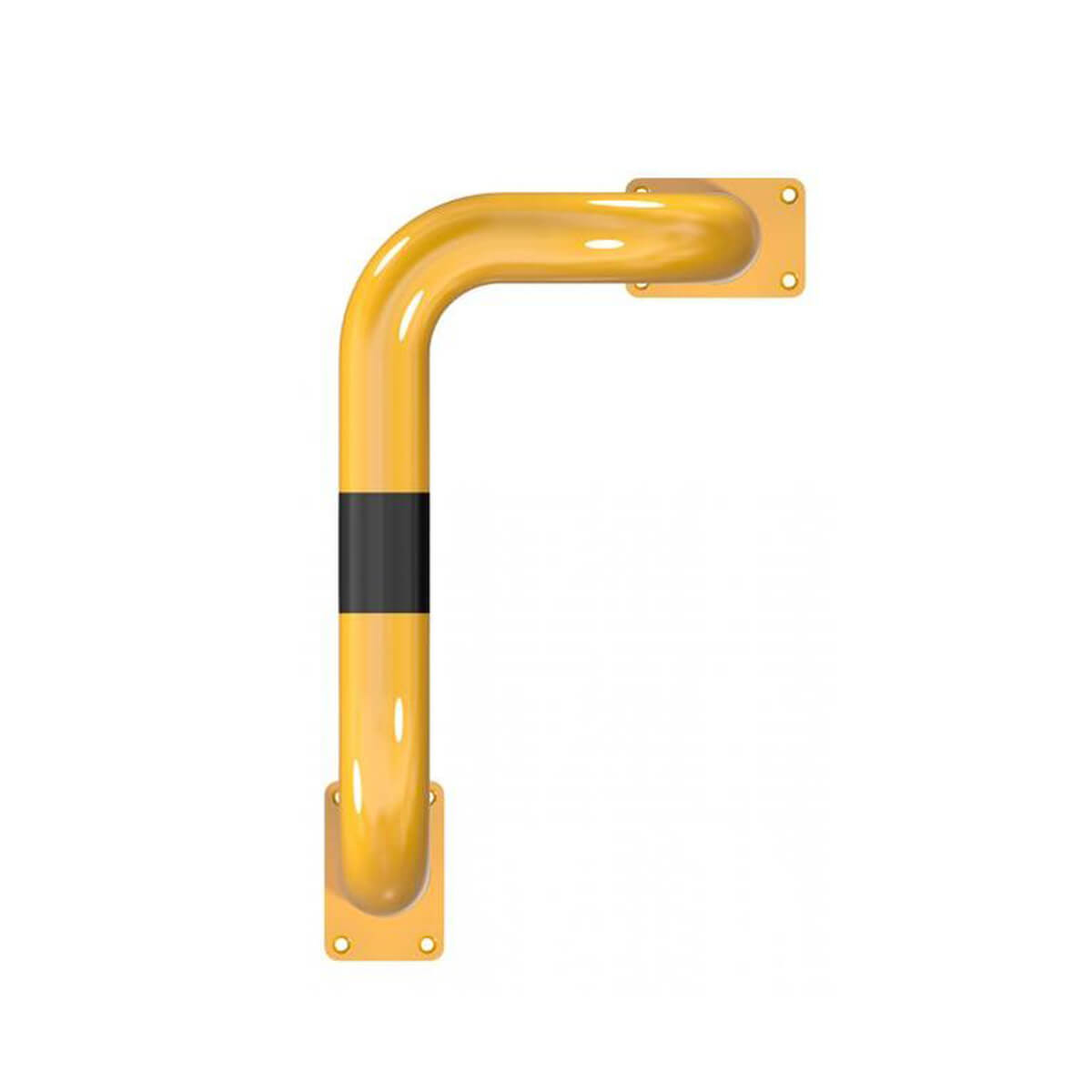Rammschutzbügel 90° einseitig rechts Ausführung Ø 76 mm Stahlrohr für Dübelbefestigung gelb / schwarz B 600 mm H 650 mm