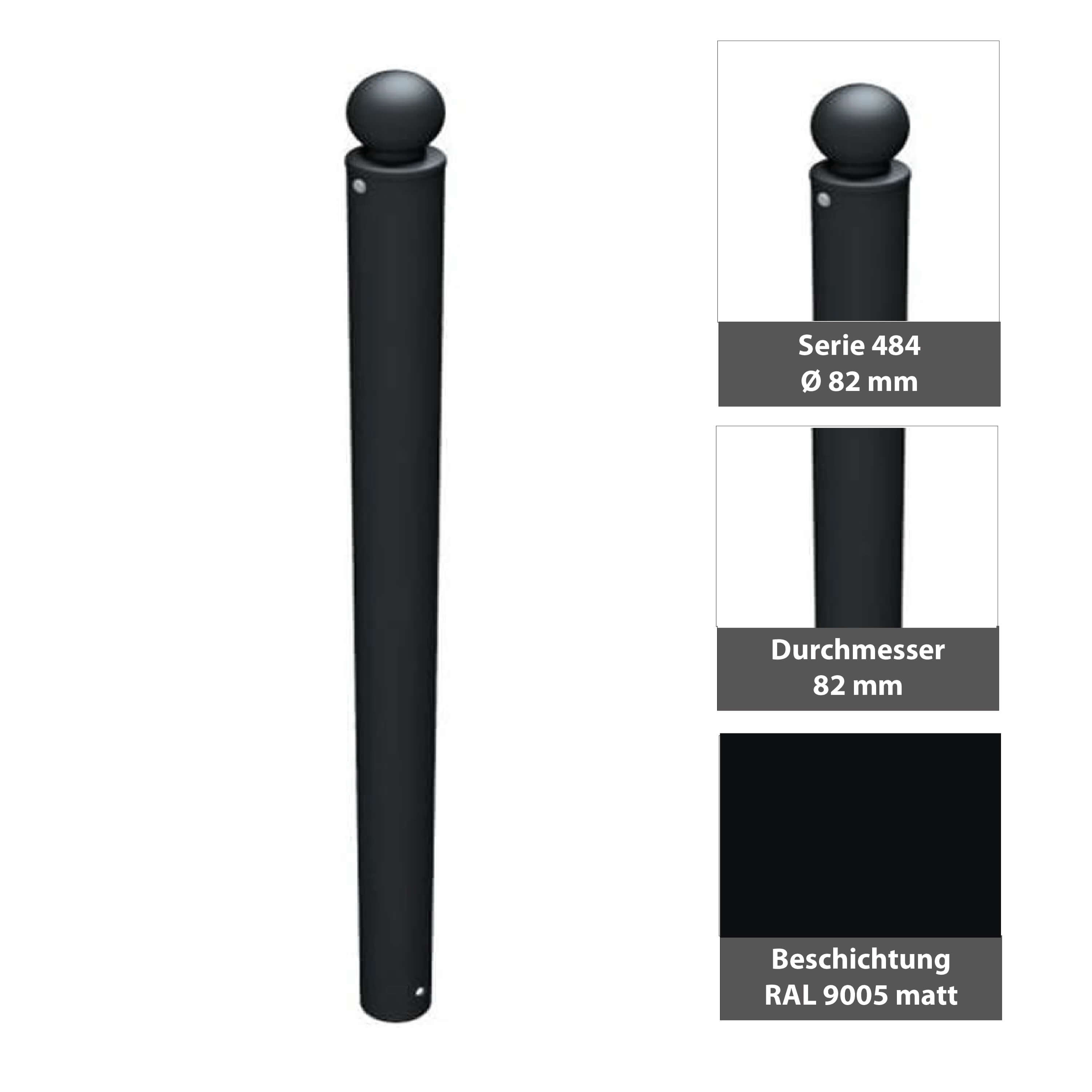 Absperr-Stilpfosten Ø 82 mm Serie 484 ortsfest zum einbetonieren