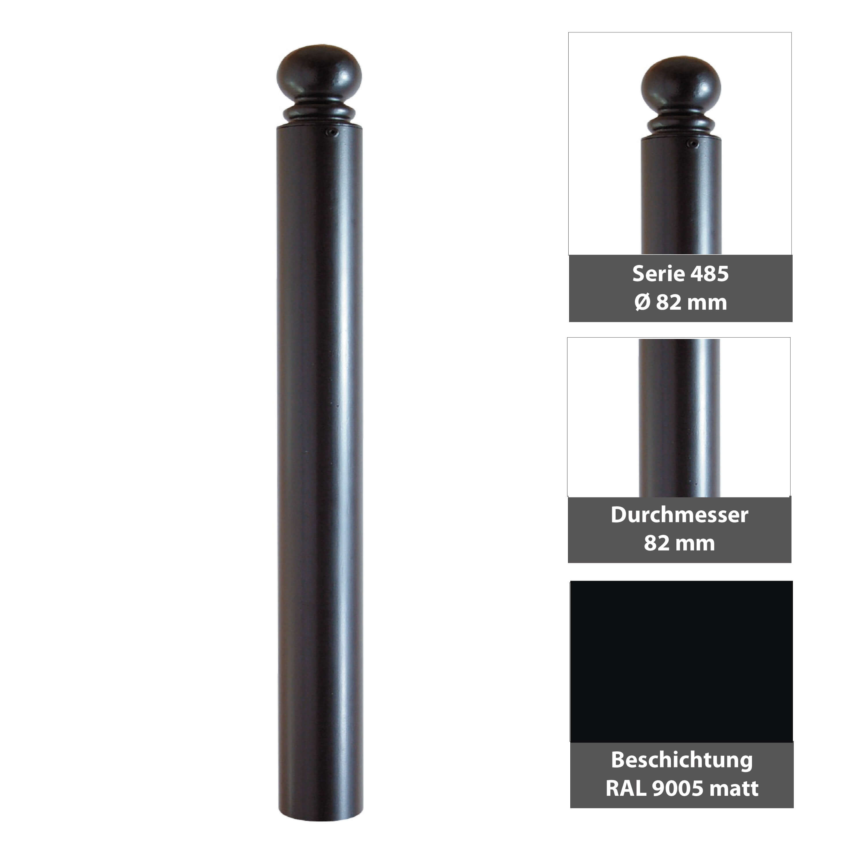 Absperr-Stilpfosten Ø 82 mm Serie 485 ortsfest zum einbetonieren