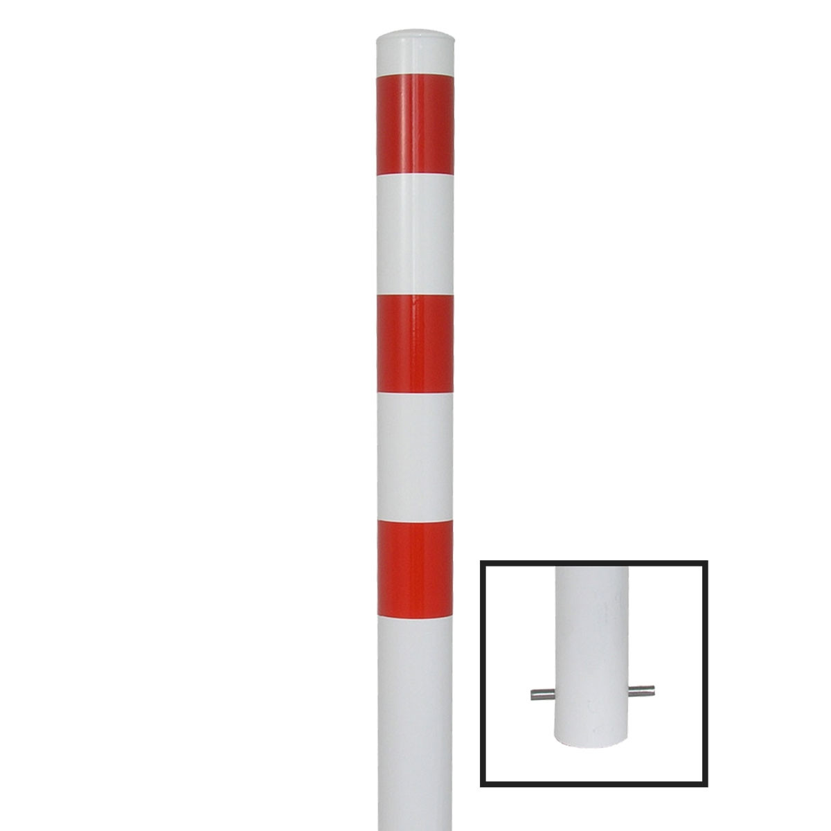 Absperrpfosten 89 mm Stahlrohr weiß besch. / rote Streifen zum einbetonieren