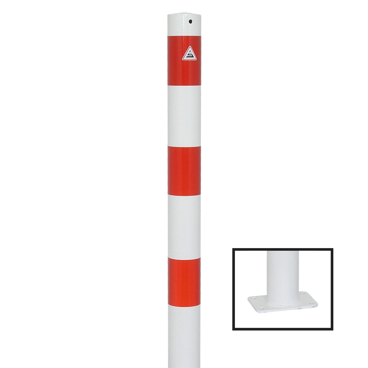Absperrpfosten 89 mm Stahlrohr weiß besch. / rote Streifen für Dübelbefestigung